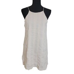 Lush Cream Lace Stripe Mini Dress Medium Lace Up Back Summer Eyelet Resort Beach